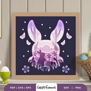 Papier floral lapin de Pâques 3D, boîte d'ombre de Pâques, lapin de Pâques svg, svg joyeuses Pâques, svg de Pâques 3D, svg de Pâques en couches