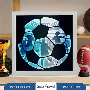 Football SVG 3D Shadow Box, Light Box, Paper Cut, Football Gift, DIY Kids Room Decoration