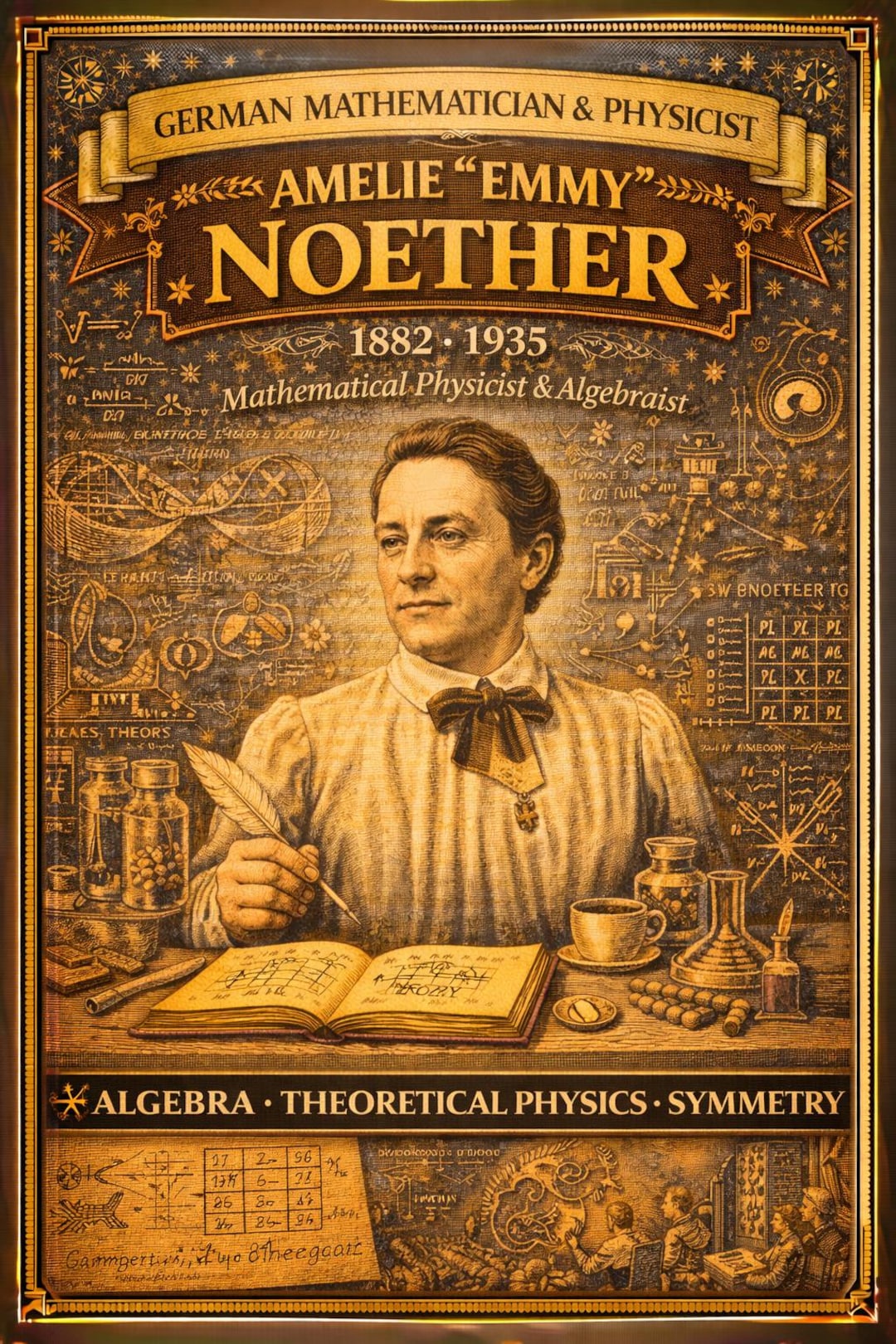 Emmy Noether Mathematician Poster, Noether’s Theorem Physics Wall Art ...