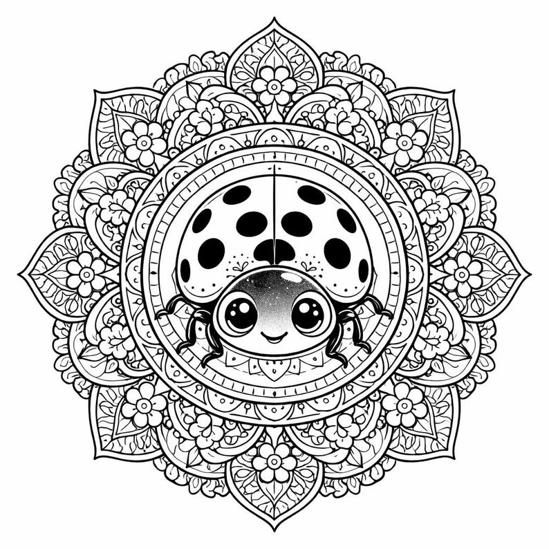 Ladybug Coloring Page Printable | Cute Ladybug Insect Line Art for Kids ...