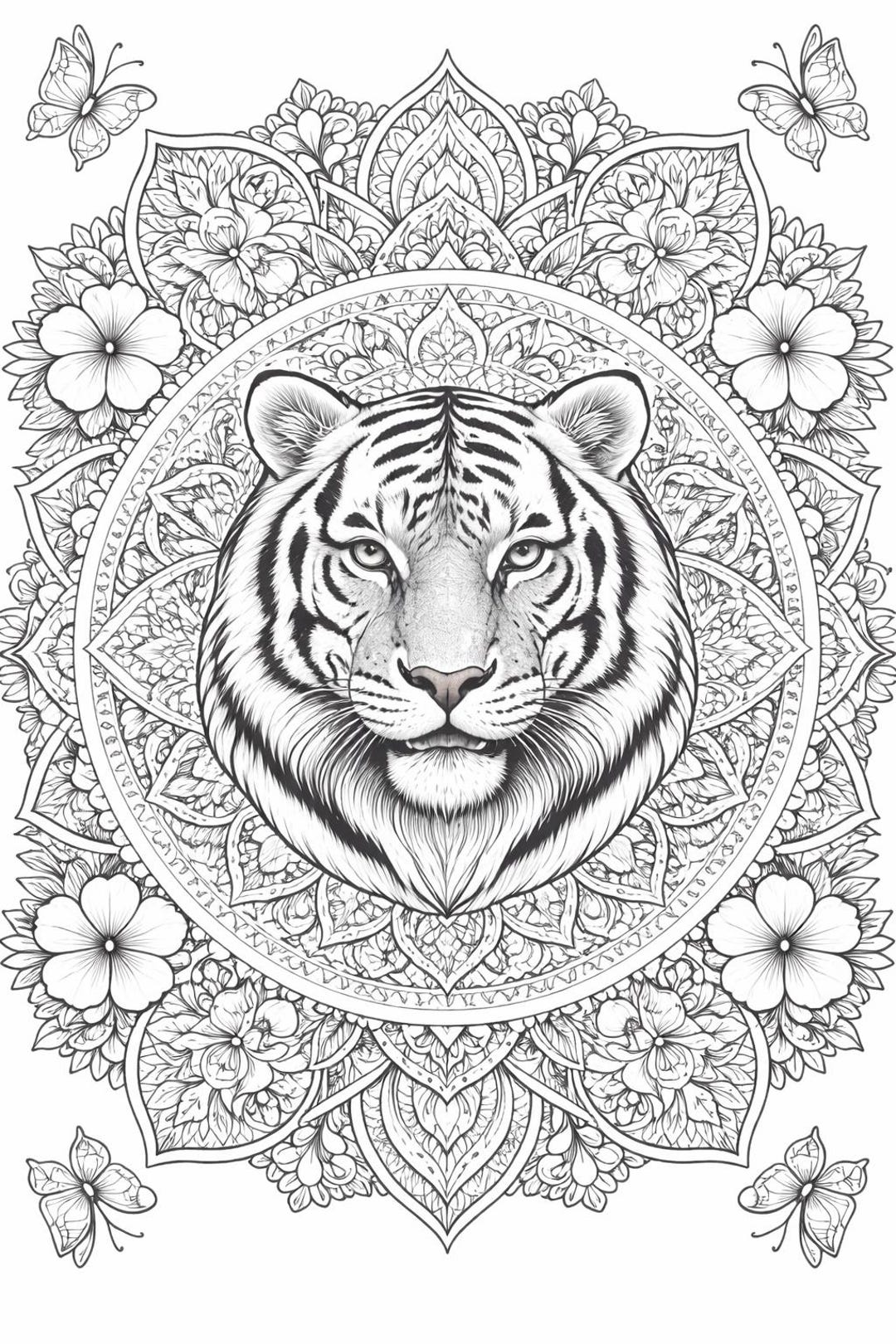 Tiger Mandala Coloring Page Printable for Adults – Intricate Majestic ...