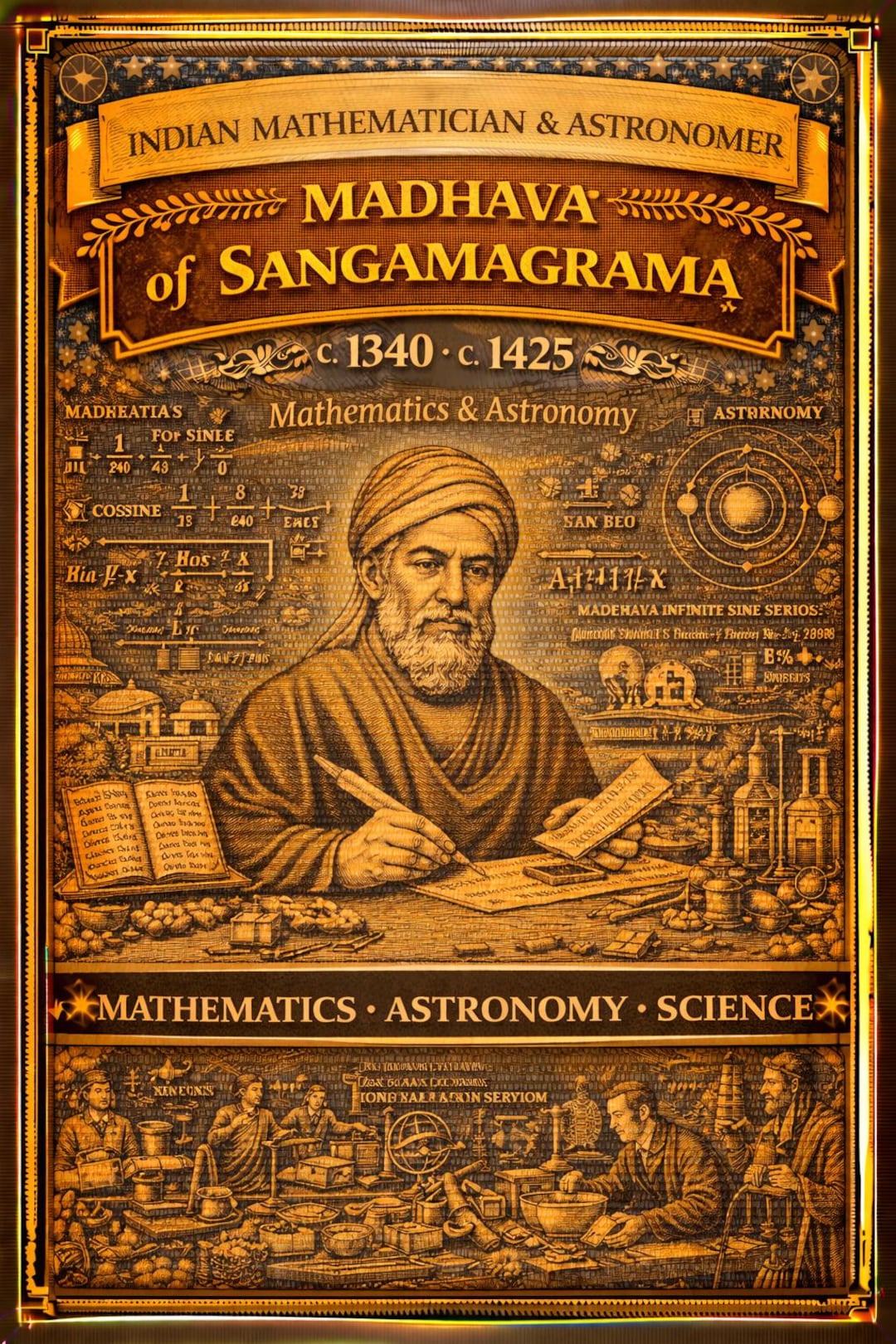 Devasangha Math Madhava of Sangamagrama Math Poster, Kerala School Infinite Series Wall ...