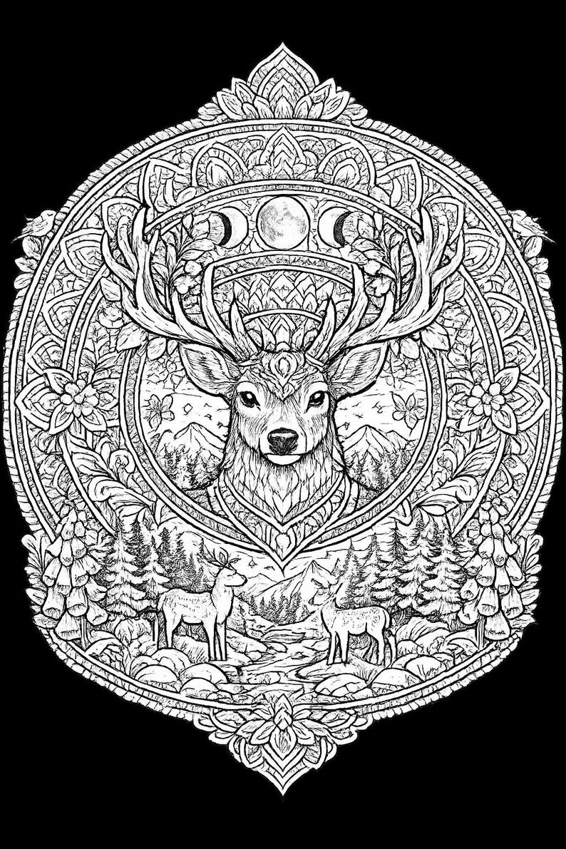 Deer Coloring Pages for Kids & Adults | Cute Woodland Deer Illustration ...