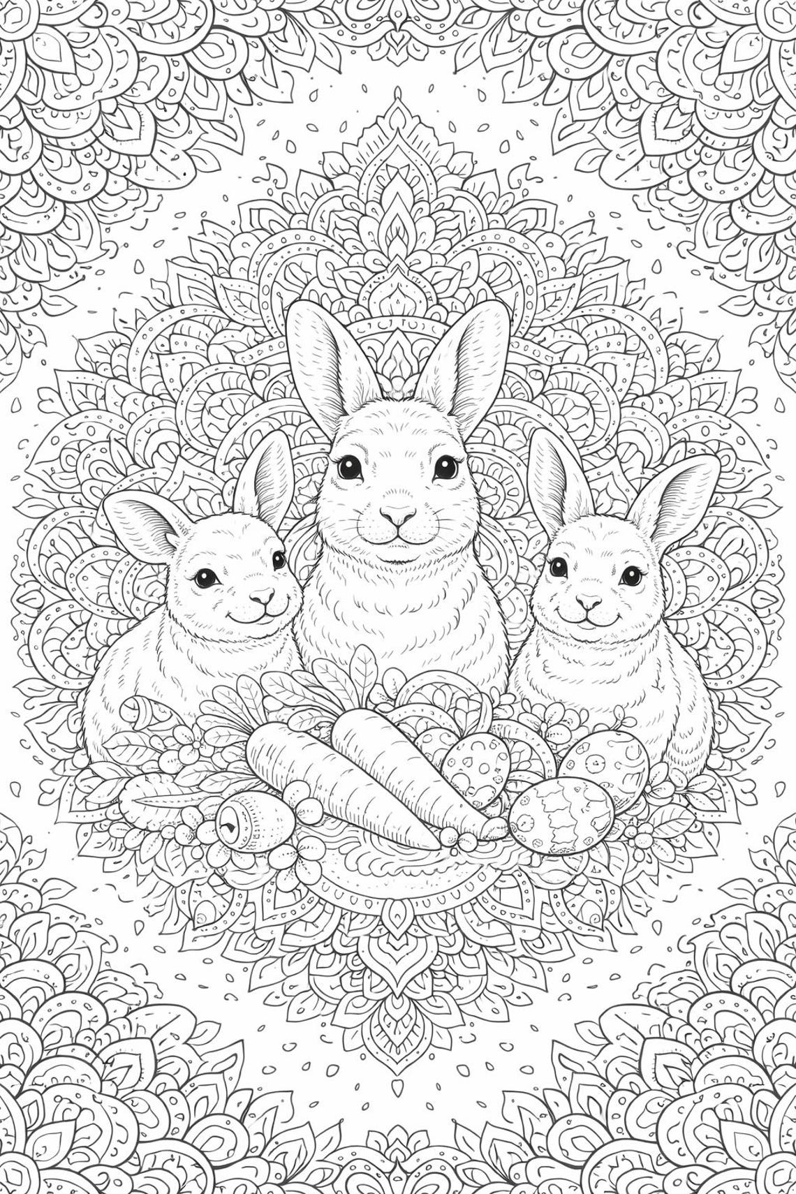 Rabbit Coloring Page Printable – Super Detailed Bunny Line Art, Cute ...