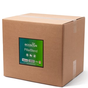 May include: A brown cardboard box with a green and white label that says "ecosoya PillarBlend" and has a product code of "789143". The box is 20 kg.