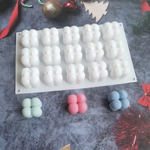 Stampo in silicone per candele, saponi, torte, cubo di piccole bolle / 15xcube /