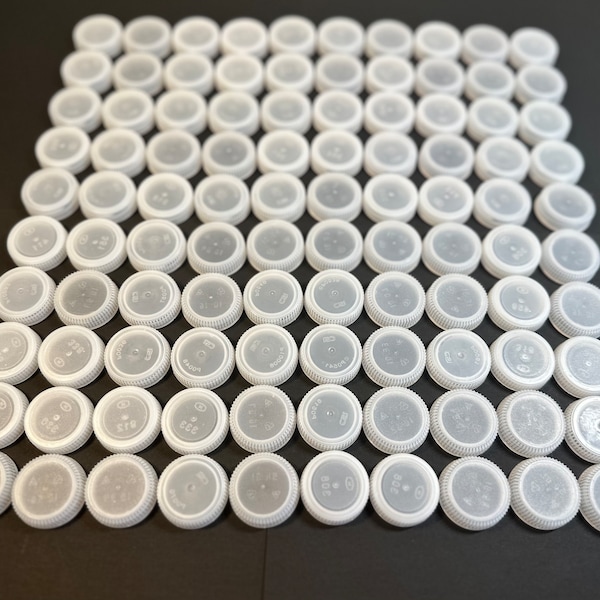 100 white cleaned plastic bottle caps for craft and art supply