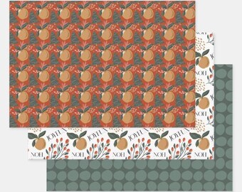 Ensemble de 3 | Papier d’emballage de Noël | Emballage cadeau des Fêtes | Papier de téléchargement numérique imprimable | Pommes d'or | Noël | Cercles abstraits verts
