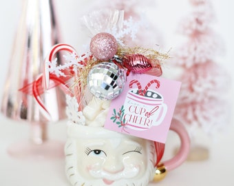 Étiquette cadeau de Noël | Cup of Cheer | Étiquette de vacances | Téléchargement numérique imprimable | Tasse de Noël | Étiquette cadeau imprimable | Etiquette cadeau rose