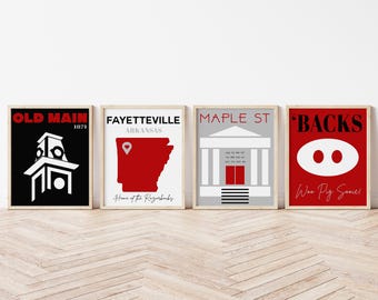 University of Arkansas Wall Art | Dorm Wall Decor | U of A Poster Prints | Printable Digital Download | Fayetteville | Maple St