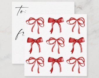 Étiquette cadeau de Noël | Étiquette-cadeau des Fêtes | Noeuds rouges | Étiquette cadeau ruban | Téléchargement numérique imprimable