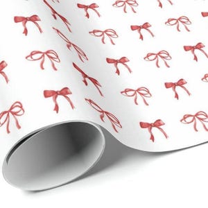 Printable Digital Download Paper | Christmas Wrapping Paper | Holiday Gift Wrap | Red Ribbons | Christmas Bows