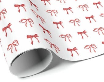 Papier imprimable à télécharger | Papier cadeau de Noël | Papier cadeau des Fêtes | Rubans rouges | Noeuds de Noël