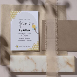 Bee Birthday Invite Canva Template | Editable Bumblebee Party Invitation | Instant Download