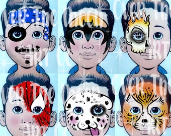 Boy face painting designs menu board