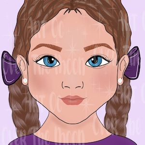 Girl female front view face painting blank template digital