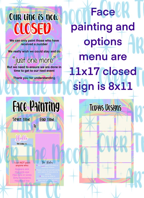 Face Painting Menu Board Digital Fast Faces Easy Face Painting Ideas 