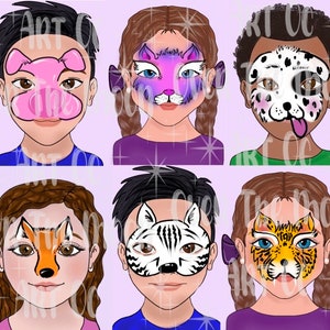 Face painting animal menu board cat dog tiger panda fox face painting