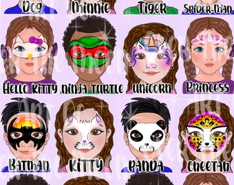 Face-Painting Menü Board digitale schnelle Gesichter einfache Face-Painting-Ideen