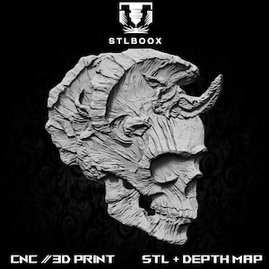 STL 3D Crâne | Routeur CNC | Sculpture sur bois | Découpe | Utilisation commerciale | Décoration murale | Impression 3D | Carte de la profondeur | Niveaux de gris