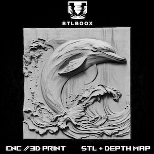 Fichier 3D 3D Dauphin | Routeur CNC | Sculpture sur bois | Découpe | Utilisation commerciale | Décoration murale | Impression 3D | Carte de la profondeur | Niveaux de gris