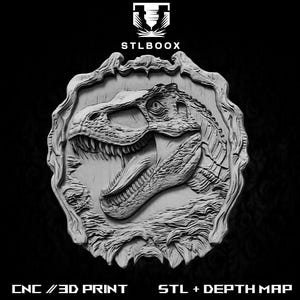 Dinossauro 3D STL | Roteador CNC | Escultura em madeira | Corte | Uso comercial | Decoração de parede | Impressão 3D | Mapa de profundidade | Escala de cinza