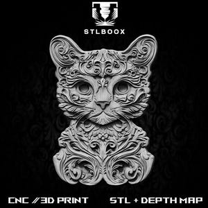 Cat 3D STL | CNC Router | Wood Carving | Cutting | Commercial Use | Wall Decor | 3D Print | Depth Map | Grayscale