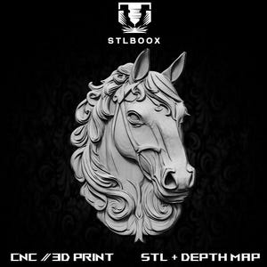 Horse 3D STL | CNC Router | Wood Carving | Cutting | Commercial Use | Wall Decor | 3D Print | Depth Map | Grayscale