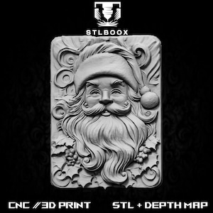 Papai Noel 3D STL | Roteador CNC | Escultura em madeira | Corte | Uso comercial | Decoração de parede | Impressão 3D | Mapa de profundidade | Escala de cinza