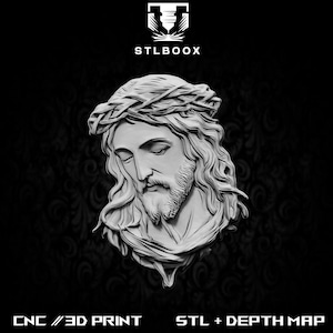 Jesus 3D STL | Roteador CNC | Escultura em madeira | Corte | Uso comercial | Decoração de parede | Impressão 3D | Mapa de profundidade | Escala de cinza