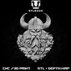 Viking 3D STL | Roteador CNC | Escultura em madeira | Corte | Uso comercial | Decoração de parede | Impressão 3D | Mapa de profundidade | Escala de cinza