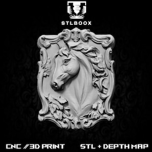 3D STL de cheval | Routeur CNC | Sculpture sur bois | Découpe | Utilisation commerciale | Décoration murale | Impression 3D | Carte de la profondeur | Niveaux de gris