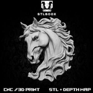 Cavalo 3D STL | Roteador CNC | Escultura em madeira | Corte | Uso comercial | Decoração de parede | Impressão 3D | Mapa de profundidade | Escala de cinza