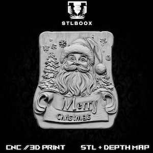 Papai Noel 3D STL | Roteador CNC | Escultura em madeira | Corte | Uso comercial | Decoração de parede | Impressão 3D | Mapa de profundidade | Escala de cinza
