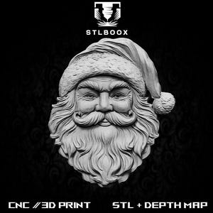 Santa 3D STL | Roteador CNC | Escultura em madeira | Corte | Uso comercial | Decoração de parede | Impressão 3D | Mapa de profundidade | Escala de cinza