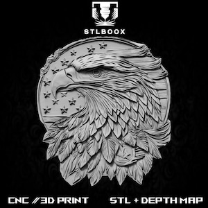 3D 3D patriotique Aigle | Routeur CNC | Sculpture sur bois | Découpe | Utilisation commerciale | Décoration murale | Impression 3D | Carte de la profondeur | Niveaux de gris