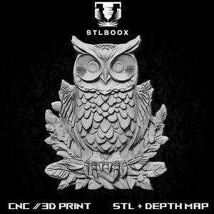 3D STL hibou | Routeur CNC | Sculpture sur bois | Découpe | Utilisation commerciale | Décoration murale | Impression 3D | Carte de la profondeur | Niveaux de gris