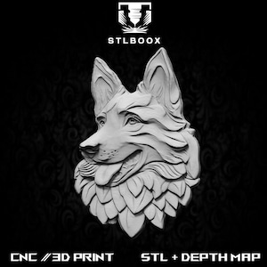 Hund 3D STL | CNC-Fräser | Holzschnitzerei | Ausschnitt | Kommerzielle Nutzung | Wanddekoration | 3D Druck | Tiefenkarte | Graustufen