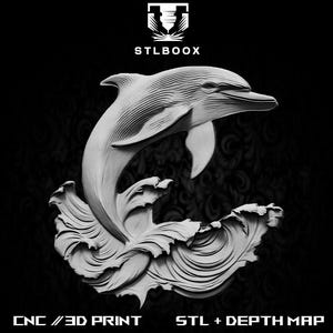 Delfin 3D STL | CNC-Fräser | Holzschnitzerei | Ausschnitt | Kommerzielle Nutzung | Wanddekoration | 3D Druck | Tiefenkarte | Graustufen