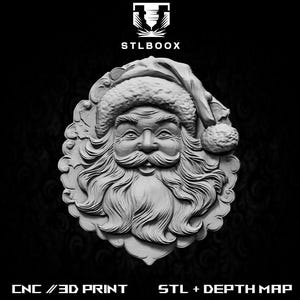 Papai Noel 3D STL | Roteador CNC | Escultura em madeira | Corte | Uso comercial | Decoração de parede | Impressão 3D | Mapa de profundidade | Escala de cinza