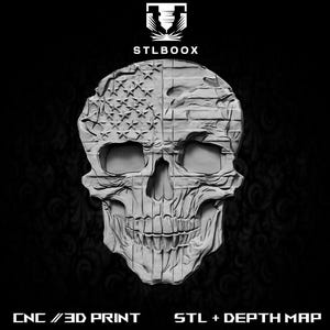 Skull American 3D STL | CNC Router | Wood Carving | Cutting | Commercial Use | Wall Decor | 3D Print | Depth Map | Grayscale
