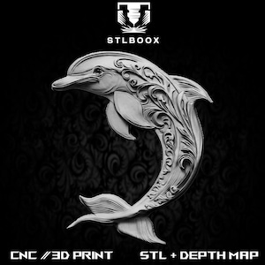 Fichier 3D 3D Dauphin | Routeur CNC | Sculpture sur bois | Découpe | Utilisation commerciale | Décoration murale | Impression 3D | Carte de la profondeur | Niveaux de gris