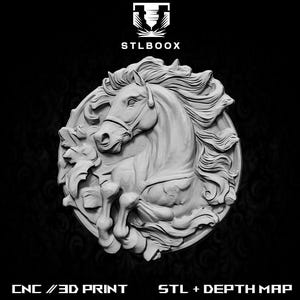 Horse 3D STL | CNC Router | Wood Carving | Cutting | Commercial Use | Wall Decor | 3D Print | Depth Map | Grayscale