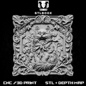 Cat 3D STL / Router CNC / Tallado de madera / Corte / Uso comercial / Decoración de pared / Impresión 3D / Mapa de profundidad / Escala de grises