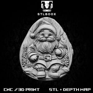 Papai Noel 3D STL | Roteador CNC | Escultura em madeira | Corte | Uso comercial | Decoração de parede | Impressão 3D | Mapa de profundidade | Escala de cinza