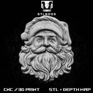 Papai Noel 3D STL | Roteador CNC | Escultura em madeira | Corte | Uso comercial | Decoração de parede | Impressão 3D | Mapa de profundidade | Escala de cinza
