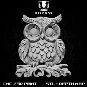 3D STL hibou | Routeur CNC | Sculpture sur bois | Découpe | Utilisation commerciale | Décoration murale | Impression 3D | Carte de la profondeur | Niveaux de gris