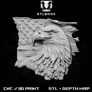 Eagle 3D STL | Roteador CNC | Escultura em madeira | Corte | Uso comercial | Decoração de parede | Impressão 3D | Mapa de profundidade | Escala de cinza