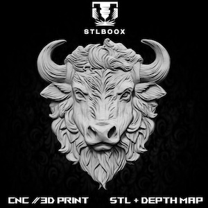 Modèle 3D de taureau | Routeur CNC | Sculpture sur bois | Découpe | Utilisation commerciale | Décoration murale | Impression 3D | Carte de la profondeur | Niveaux de gris