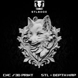 Fichier 3D 3D Fox | Routeur CNC | Sculpture sur bois | Découpe | Utilisation commerciale | Décoration murale | Impression 3D | Carte de la profondeur | Niveaux de gris